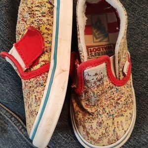 Vans Size 9 Toddler Kids Slip-On Shoes - Red and Cream Where's Waldo